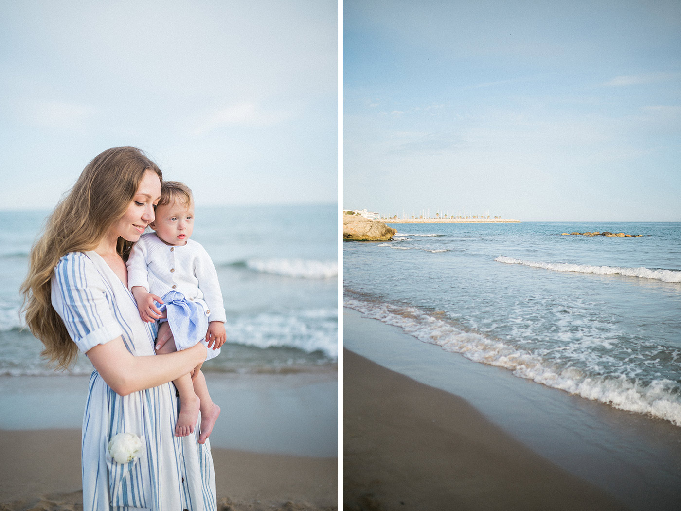 Sitges Family Photographer | Lovely young mother with her little dauther on the beach | Lena Karelova Photographer in Barcelona