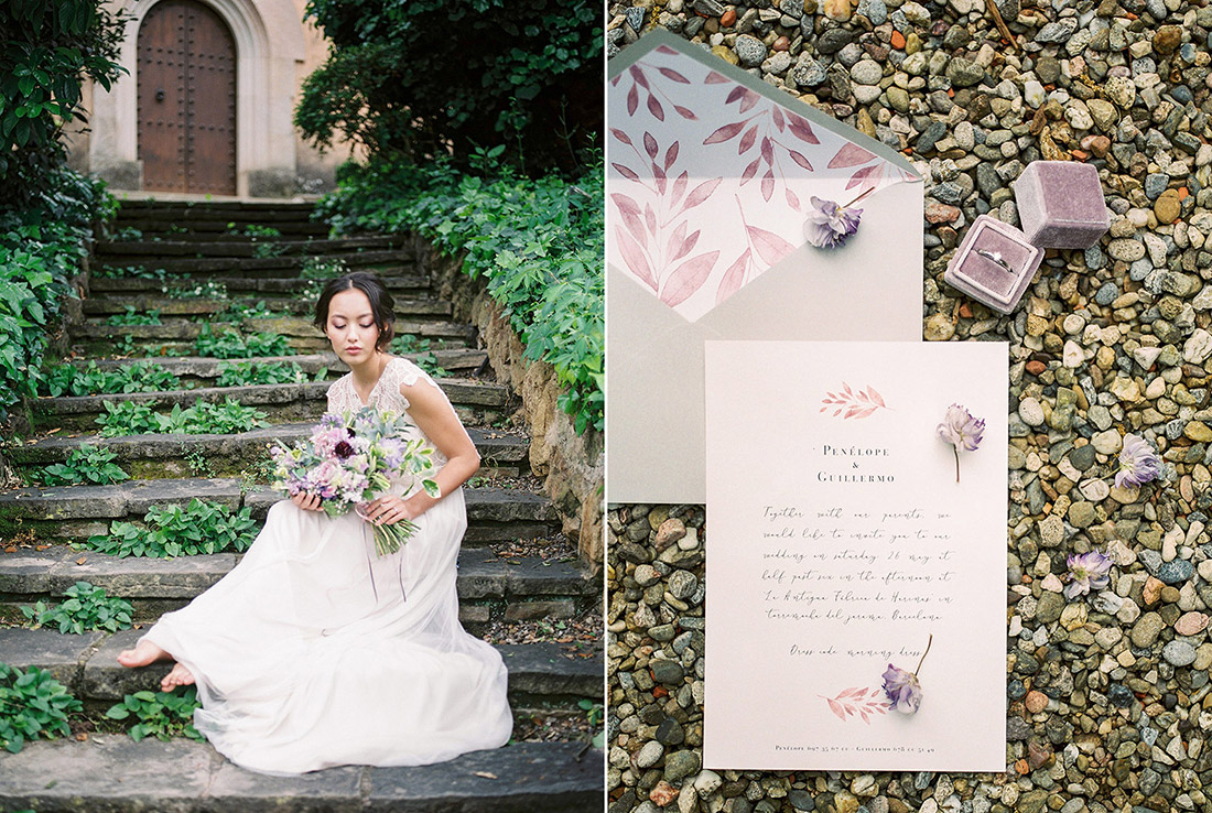 asian bride wearing jose maria peiro wedding gown | Wedding Inspiration Masia Egara Venue | destination wedding photographer | film wedding photographer