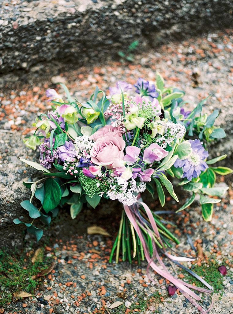 violet and green wedding bouquet | destination wedding photographer | film wedding photographer