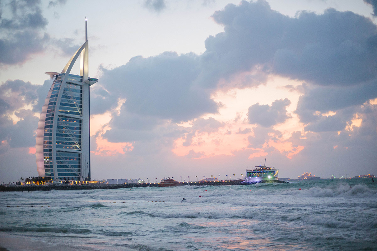 Sunset in Dubai at Burj Al Arab hotel