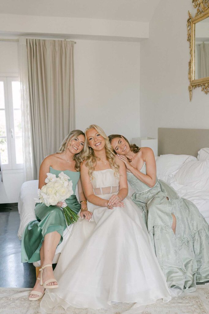 Bride and bridesmaids during preparations at a villa wedding in Sitges near Barcelona.