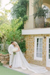 Bride and groom portrait at a Mediterranean villa wedding in Barcelona, Spain.