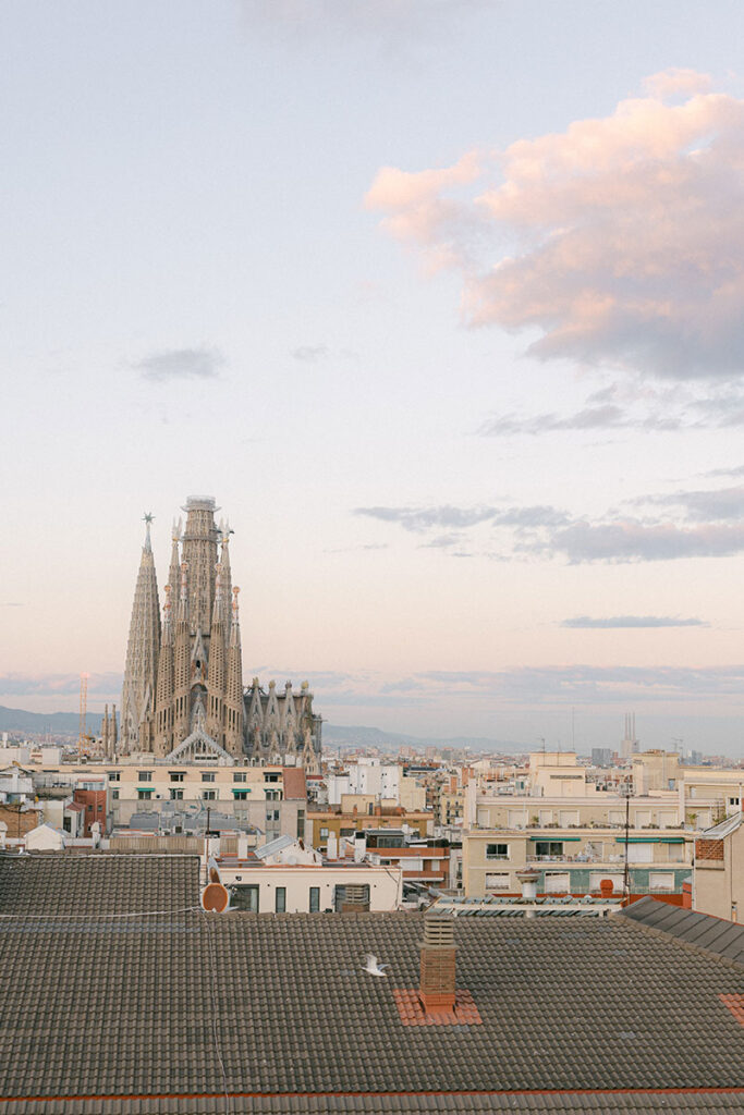 Barcelona rooftop proposal location with Sagrada Família and city skyline views