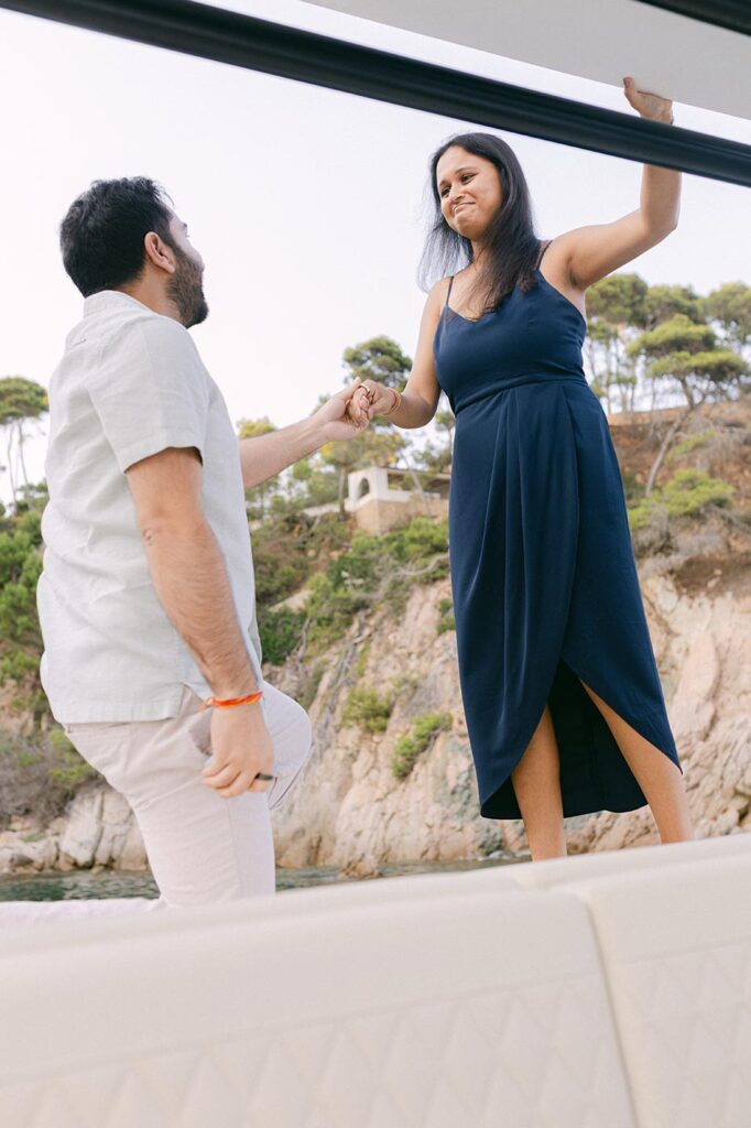 Surprise proposal on the water, private boat in Begur, Costa Brava