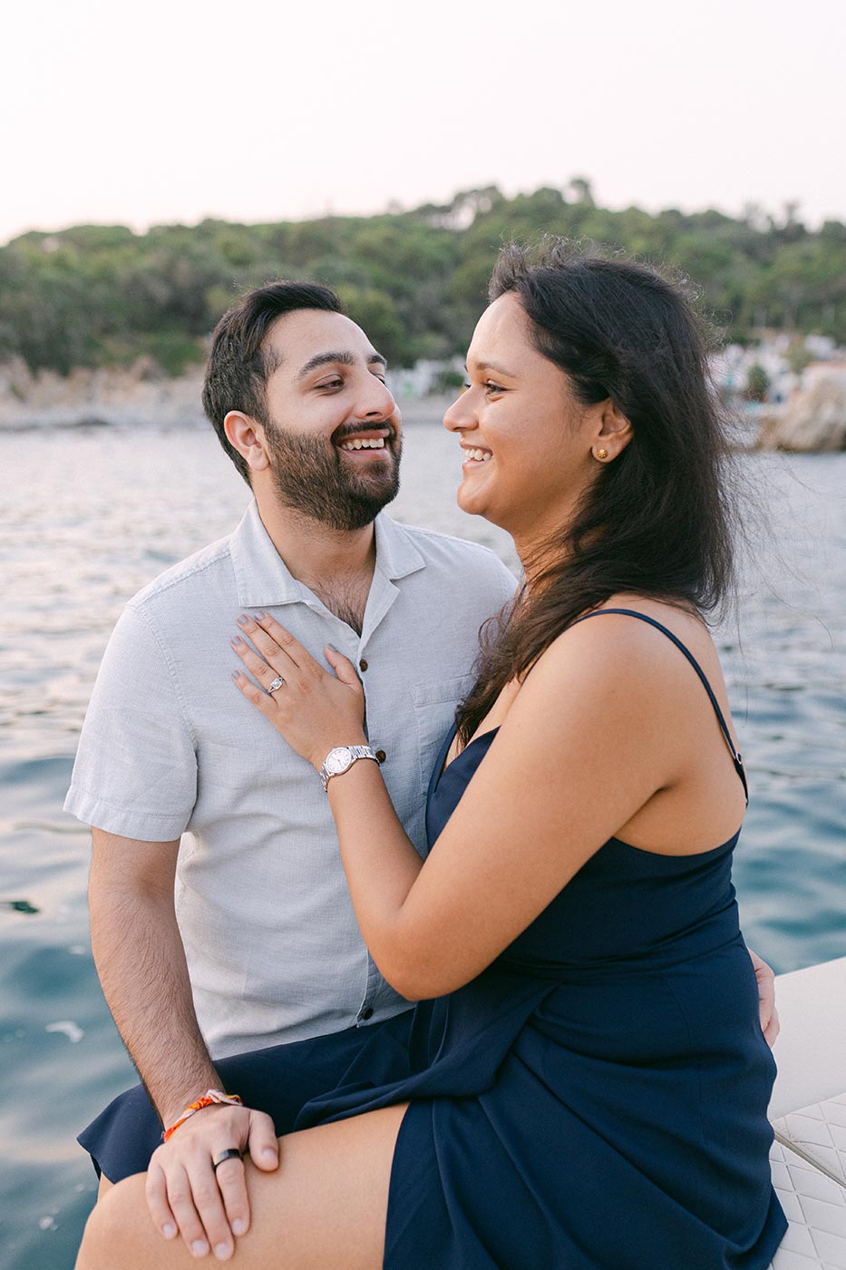 Surprise proposal on COsta Brava on private boat on the water